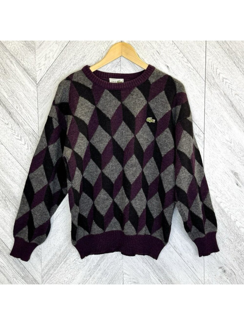 Vintage Chemise Lacoste Wool Blend Argyle Sweater Mens 4 (US M) Knit Pullover